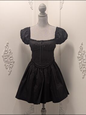 Babyboo Black Puff Sleeve Fit-and-Flare Dress
